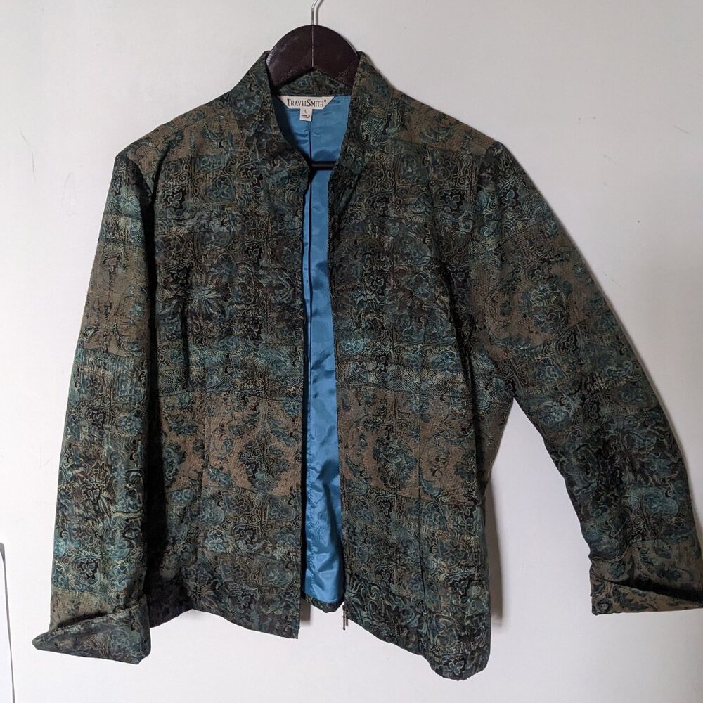 Travel Smith Women's Aqua Brown and Tan Jacket Size Large